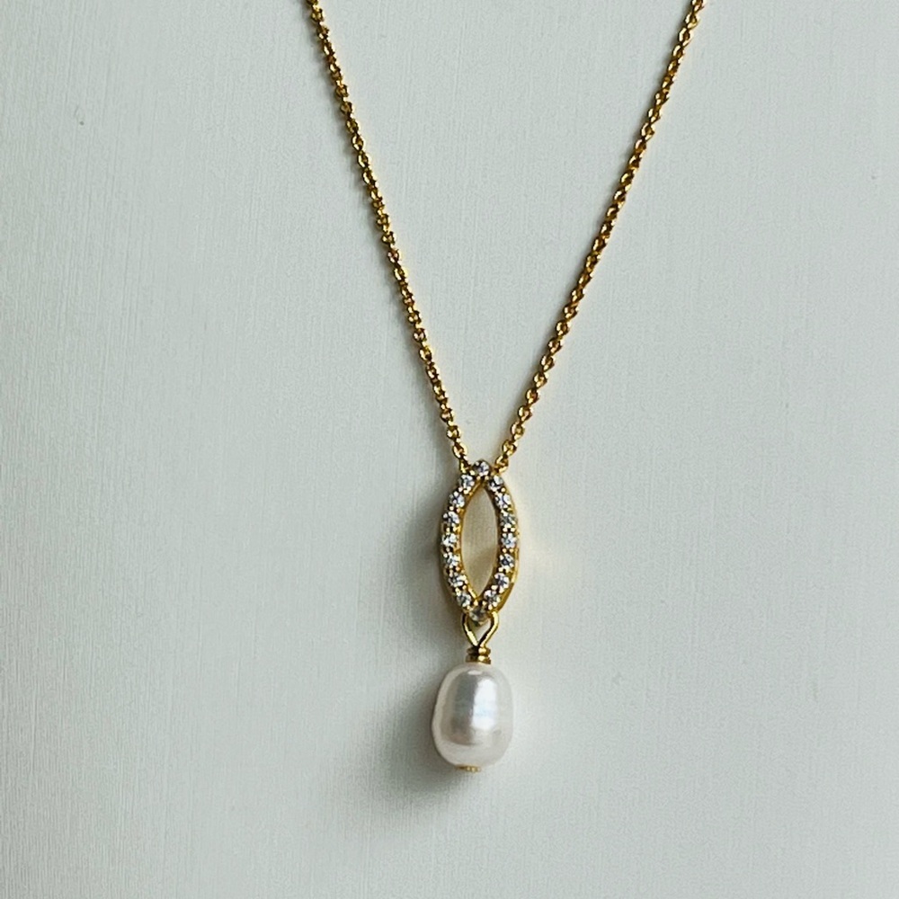 White Cultured Pearl and Pave Cubic Zirconia Pendant
Necklace - Picture 7 of 11